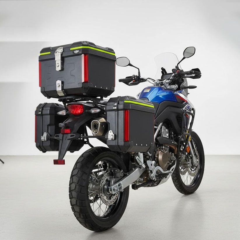 AKE - Motorcycle JDR 45L Square Shape Aluminium Tail Box Top Box with Integrated LED Lights Handle Detachable dual lock Carbon Fibre Black